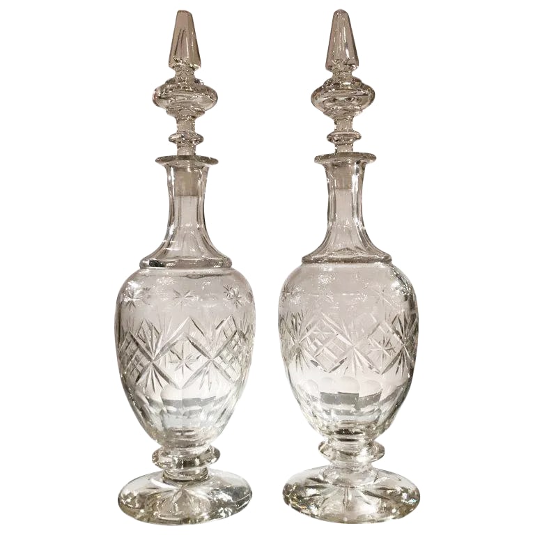 19th Century European Cut Glass Claret Decanters - a Pair (1 of 10)