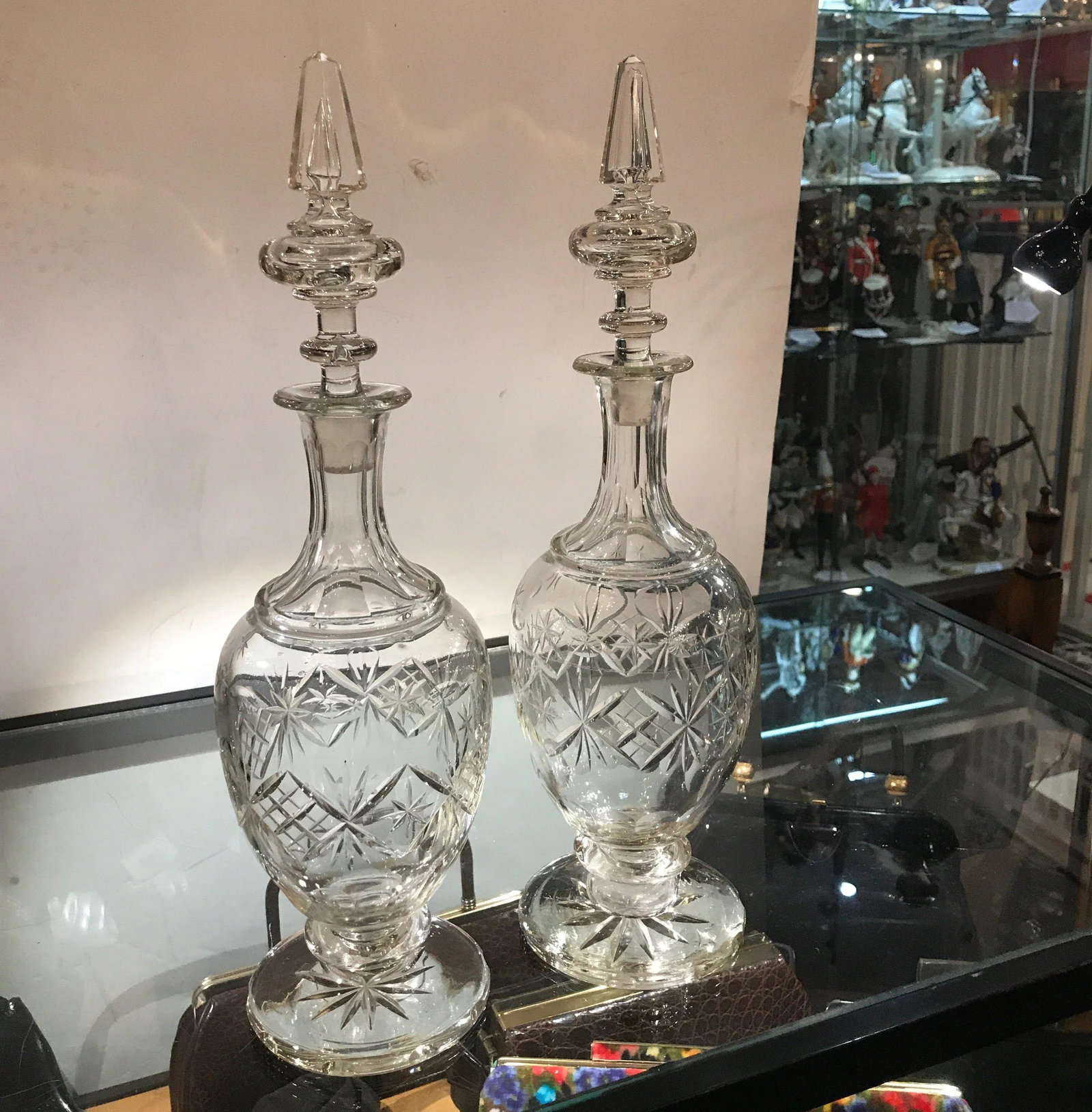 19th Century European Cut Glass Claret Decanters - a Pair - 2