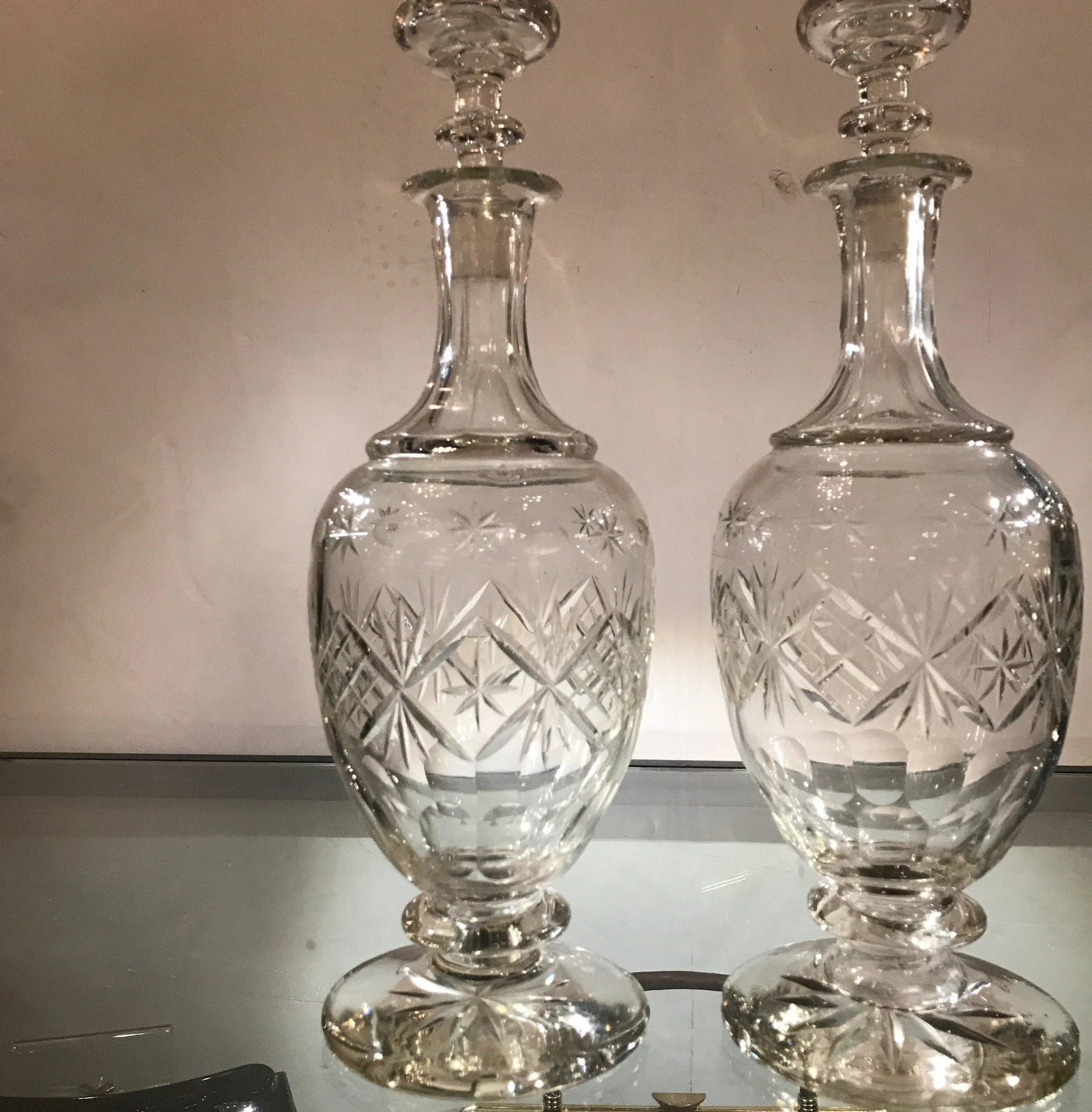 19th Century European Cut Glass Claret Decanters - a Pair - 5