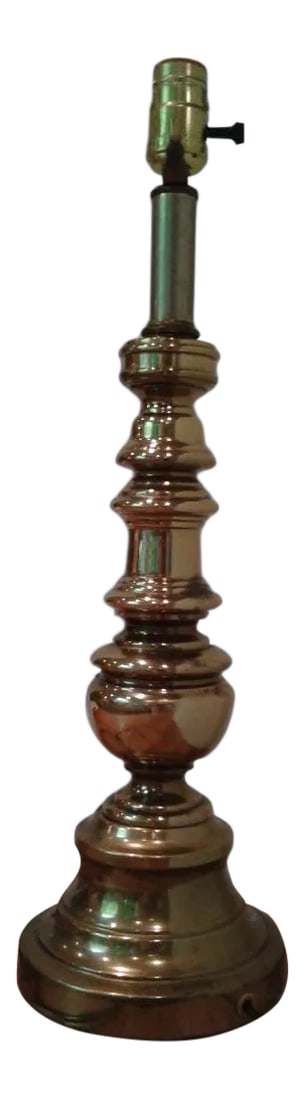 1960s Brass Table Lamp: A classic brass table lamp with lively profile and imperfect 'lived-in' surface, well suited to many different shade styles. Adds a nice bit of shine to any corner, without being flashy. Condition:
