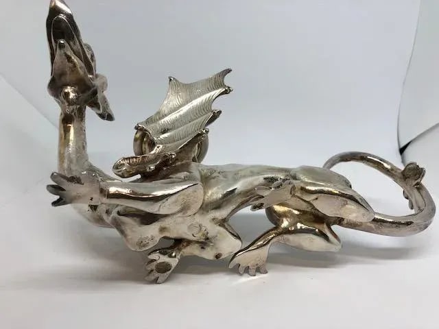 Victorian Silverplate Chinoiserie Dragon Candle Holders - a Pair - 10