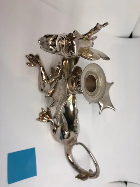 Victorian Silverplate Chinoiserie Dragon Candle Holders - a Pair - 12