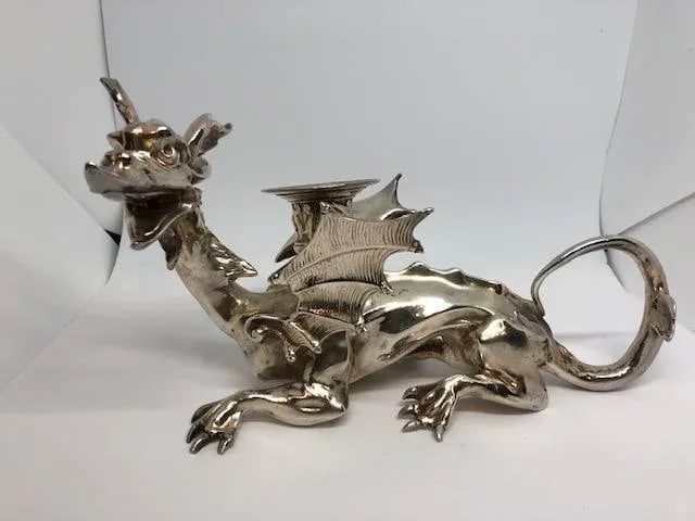 Victorian Silverplate Chinoiserie Dragon Candle Holders - a Pair - 2