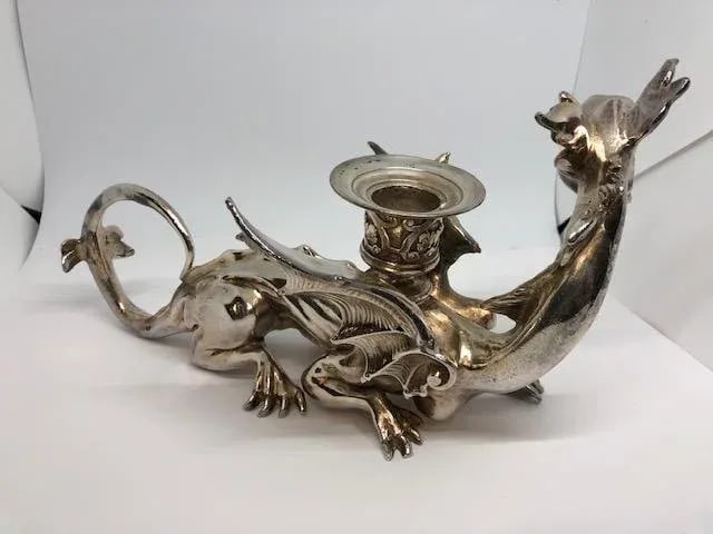 Victorian Silverplate Chinoiserie Dragon Candle Holders - a Pair - 4