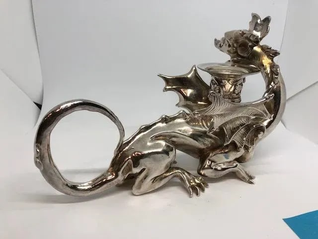 Victorian Silverplate Chinoiserie Dragon Candle Holders - a Pair - 5