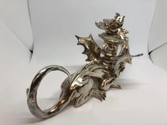 Victorian Silverplate Chinoiserie Dragon Candle Holders - a Pair - 9