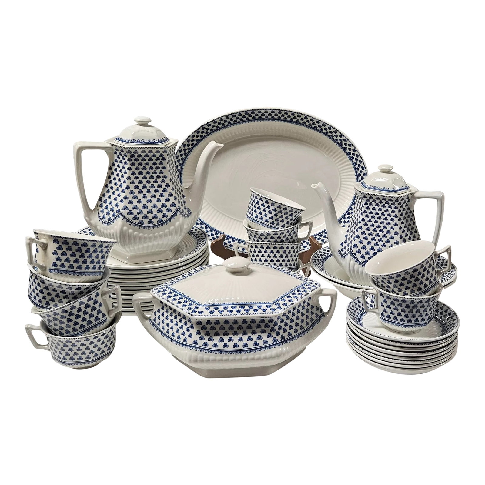 Late 20th Century Adams "Brentwood" Ironstone Luncheon Set, Made in England, Blue Backstamp- 39 Piec (1 of 12)