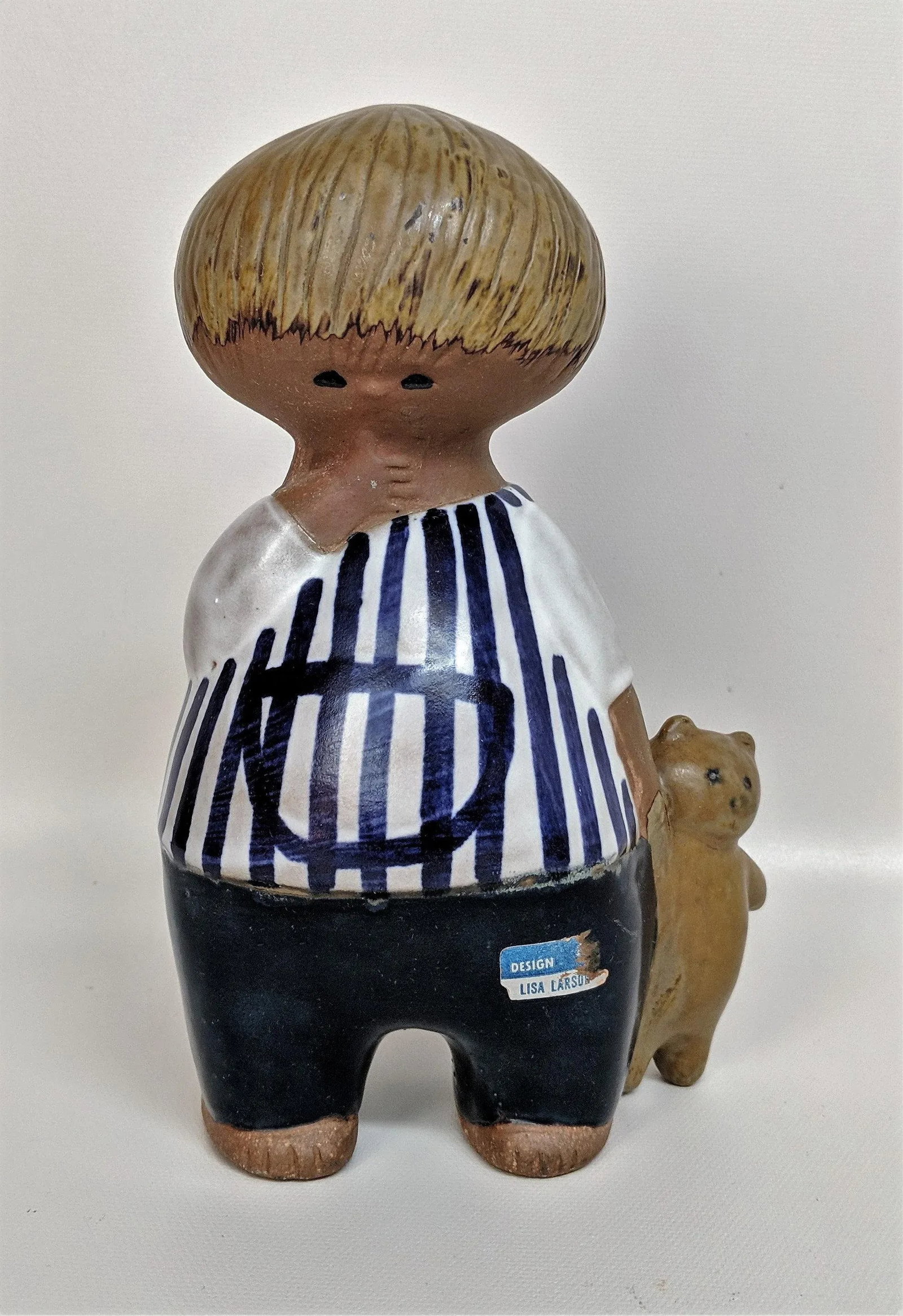 Lisa Larson Gustavsberg Sweden Malin Boy With Teddy Bear Figurine - 3