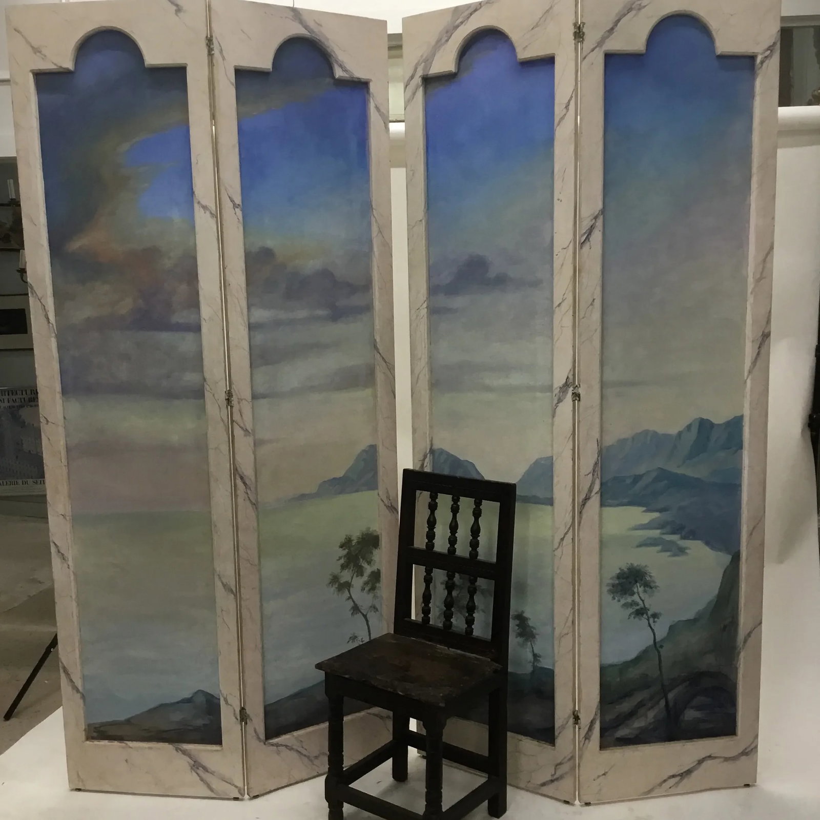 1920s Two- Fold Vintage Wood and Canvas Painted Dressing Screens - a Pair - 11