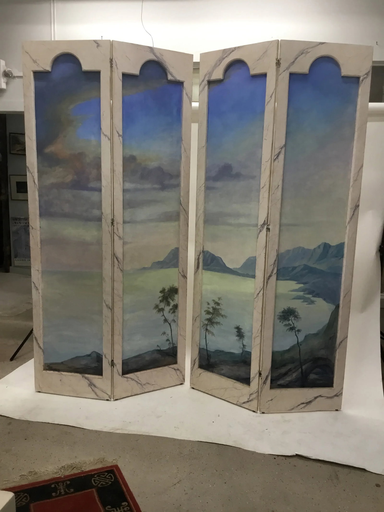 1920s Two- Fold Vintage Wood and Canvas Painted Dressing Screens - a Pair - 12