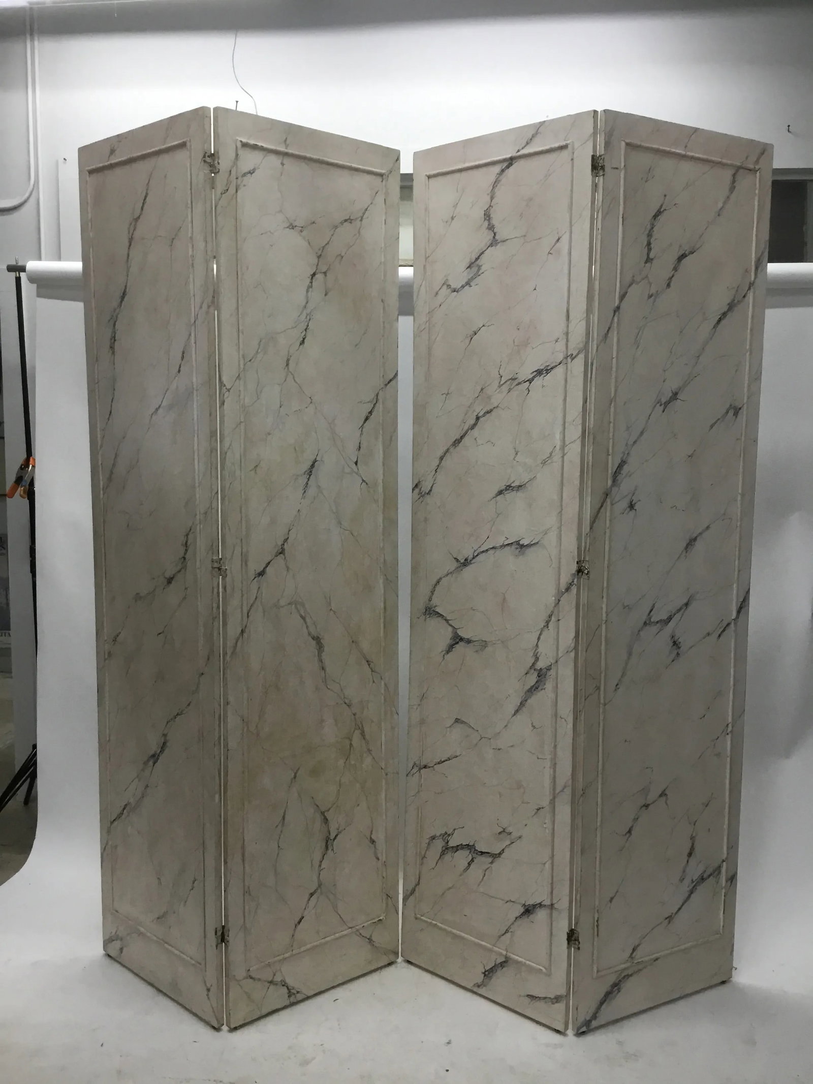 1920s Two- Fold Vintage Wood and Canvas Painted Dressing Screens - a Pair - 2