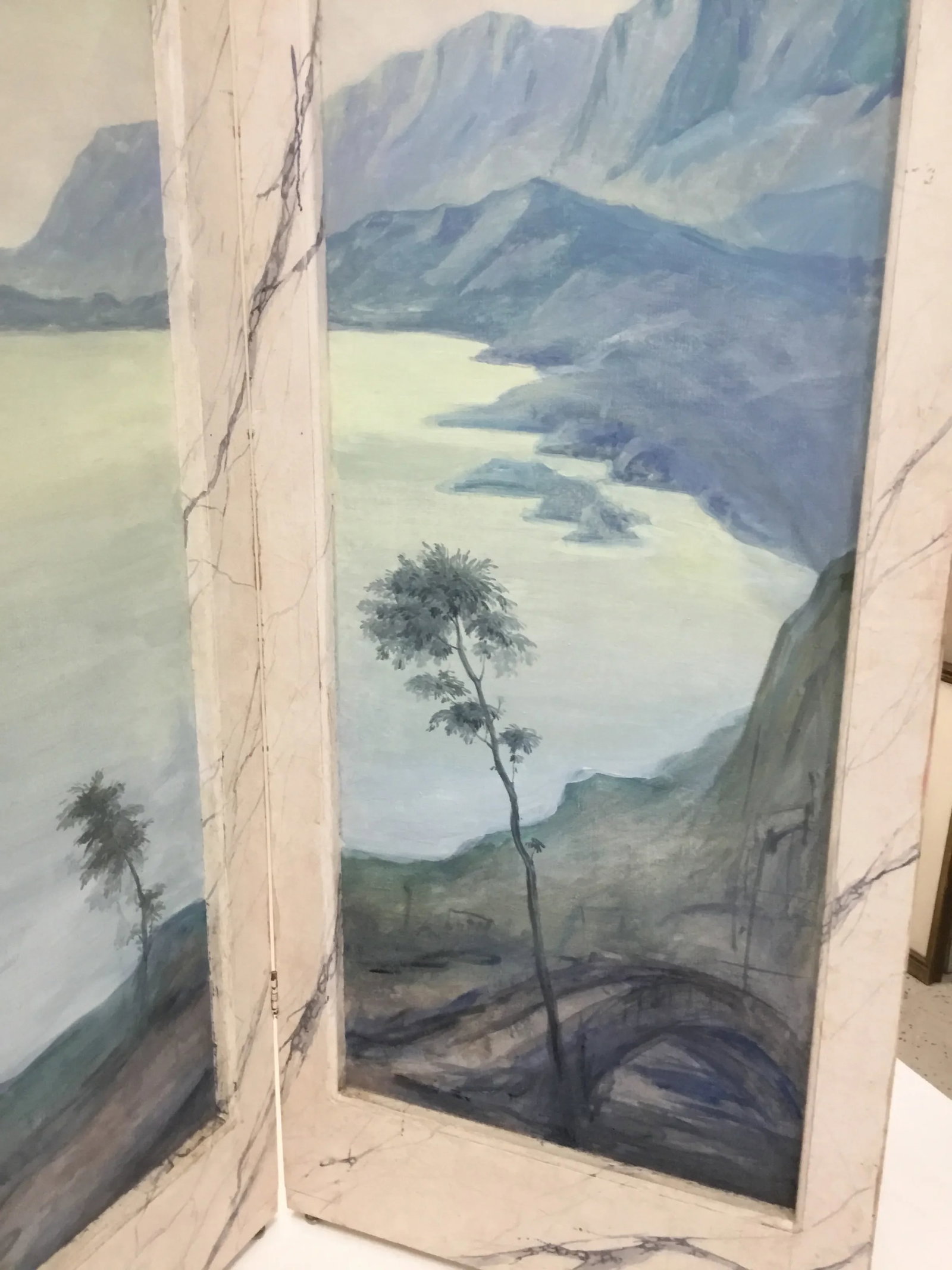 1920s Two- Fold Vintage Wood and Canvas Painted Dressing Screens - a Pair - 4