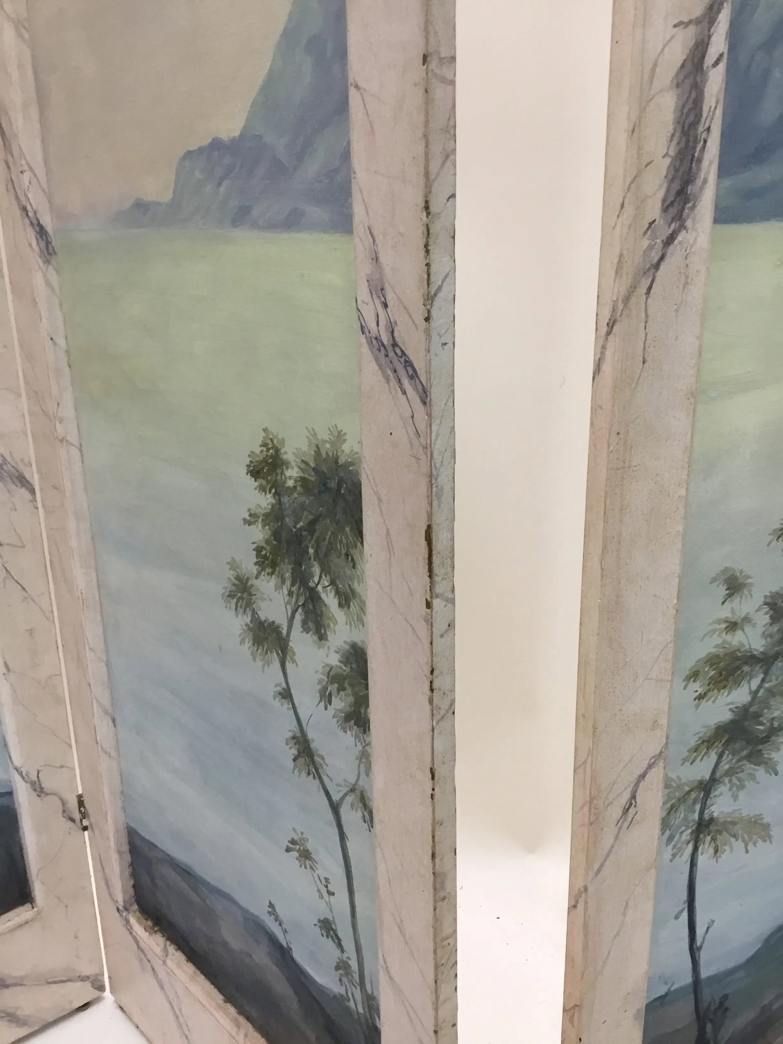 1920s Two- Fold Vintage Wood and Canvas Painted Dressing Screens - a Pair - 7