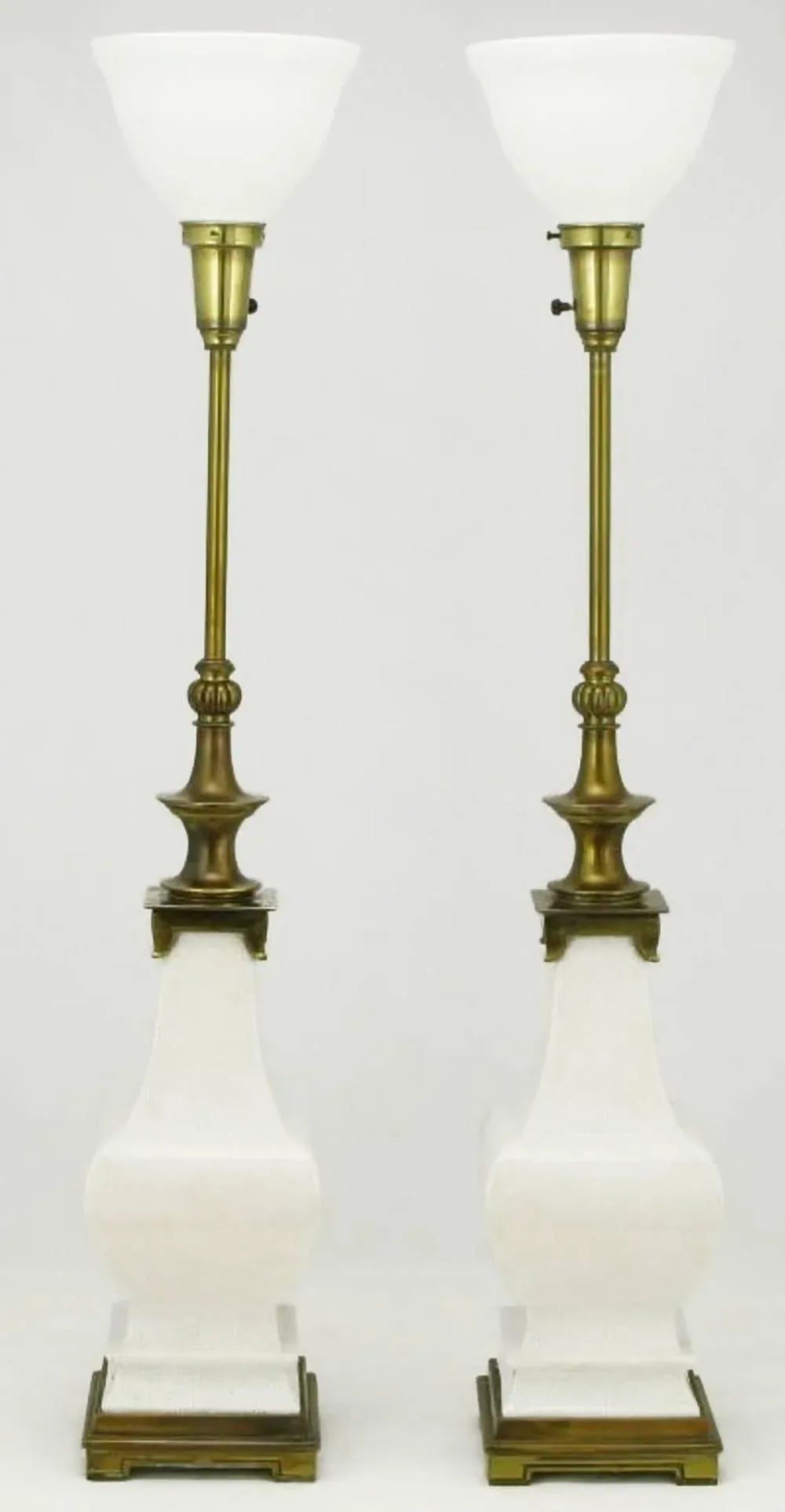 Pair of White Crackle Glazed Ceramic and Brass Table Lamps Attributed to Stiffel - 2