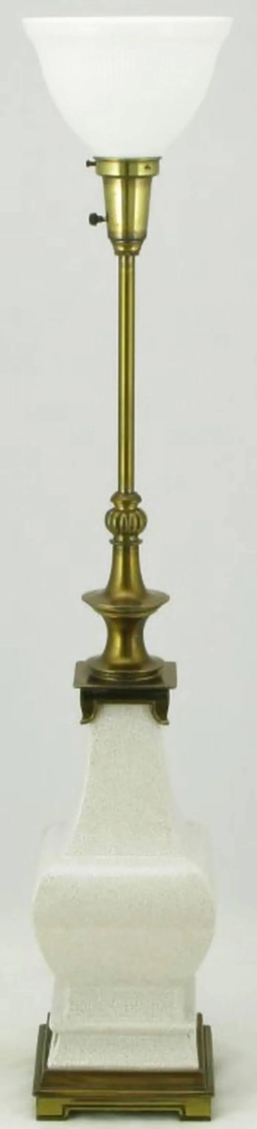 Pair of White Crackle Glazed Ceramic and Brass Table Lamps Attributed to Stiffel - 3