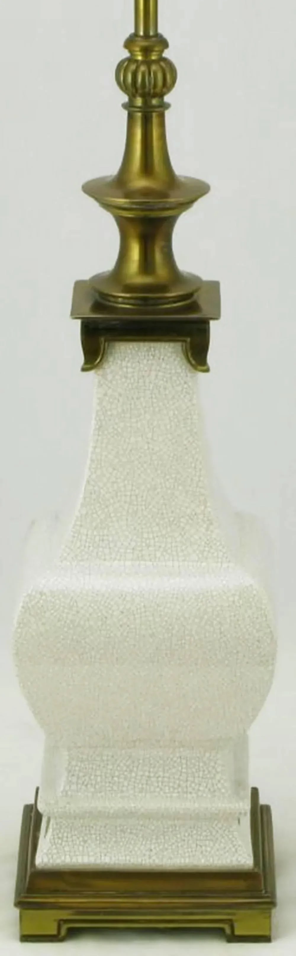 Pair of White Crackle Glazed Ceramic and Brass Table Lamps Attributed to Stiffel - 4
