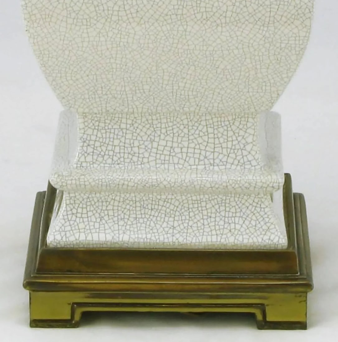 Pair of White Crackle Glazed Ceramic and Brass Table Lamps Attributed to Stiffel - 6