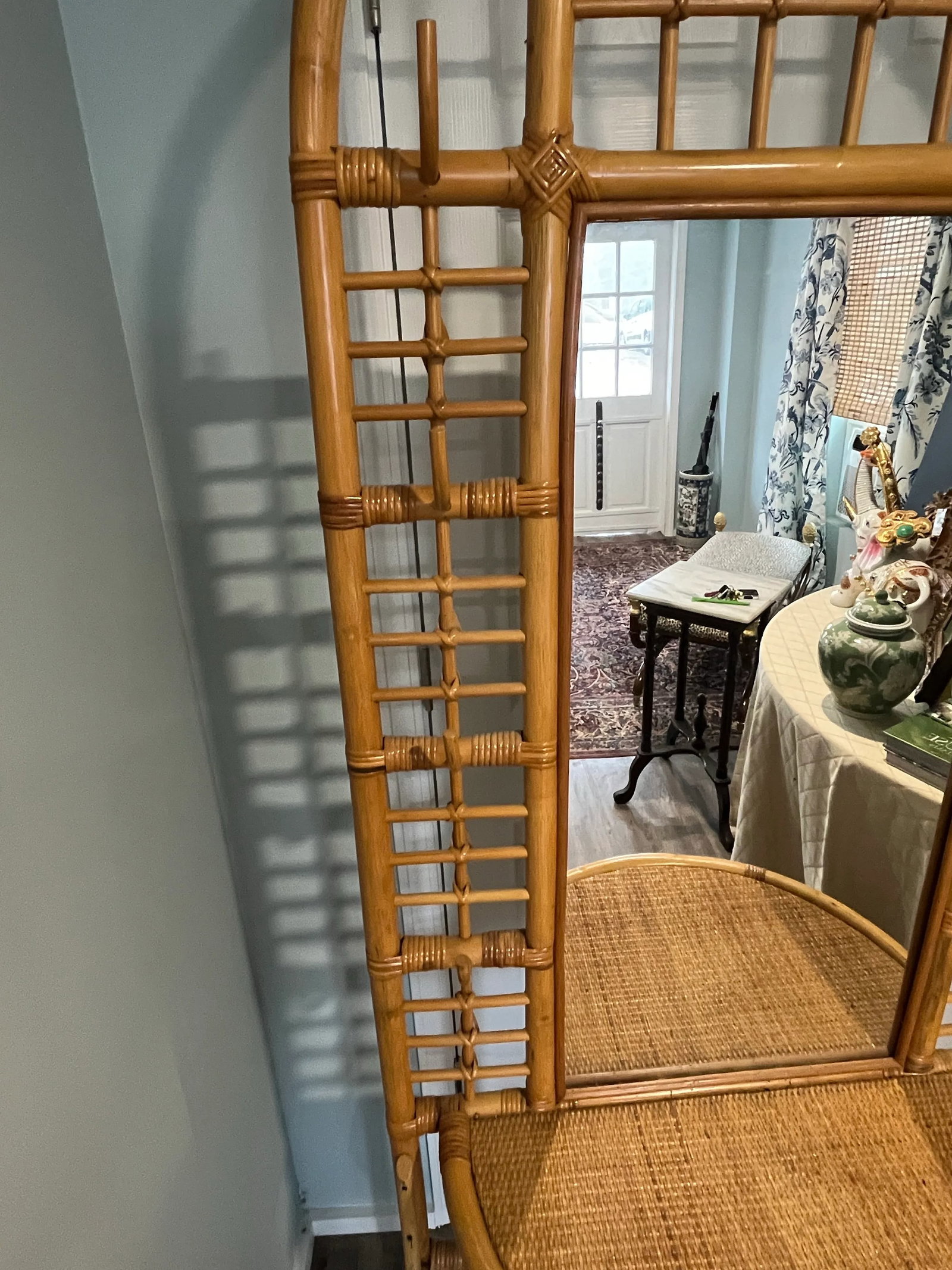 1960's Sculpted Rattan Cane Mirrored Hall Tree Coat Rack - 10