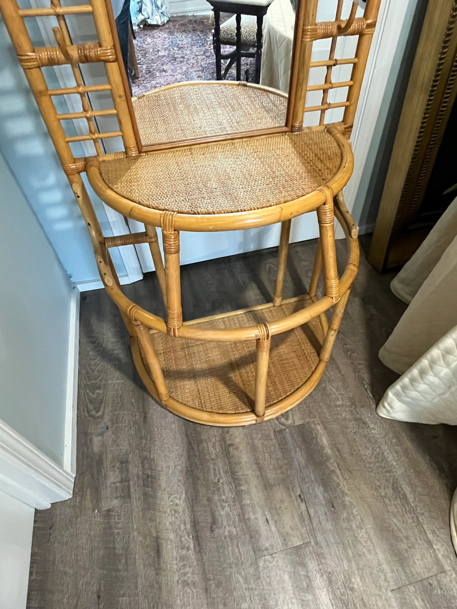 1960's Sculpted Rattan Cane Mirrored Hall Tree Coat Rack - 8