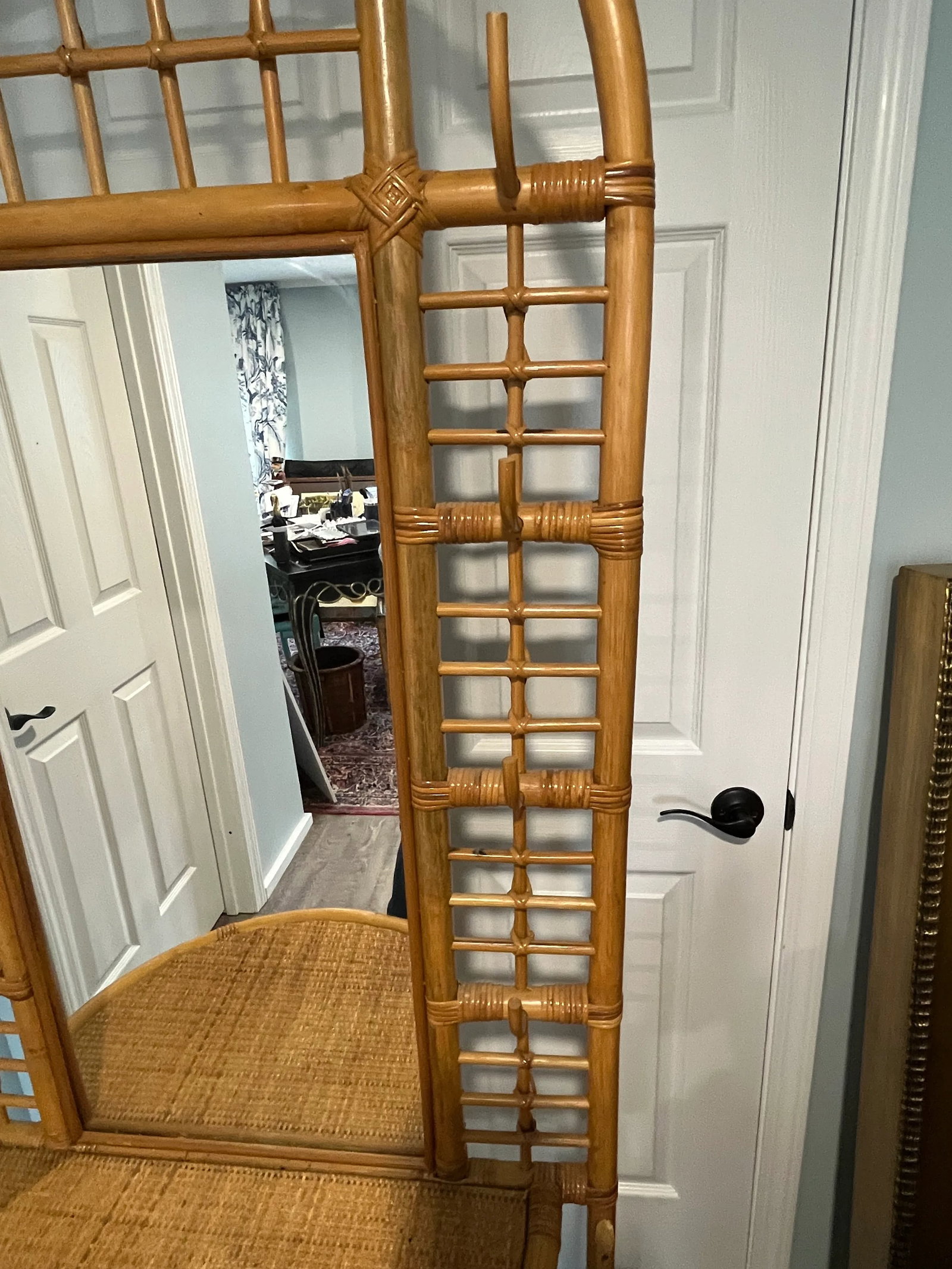 1960's Sculpted Rattan Cane Mirrored Hall Tree Coat Rack - 9