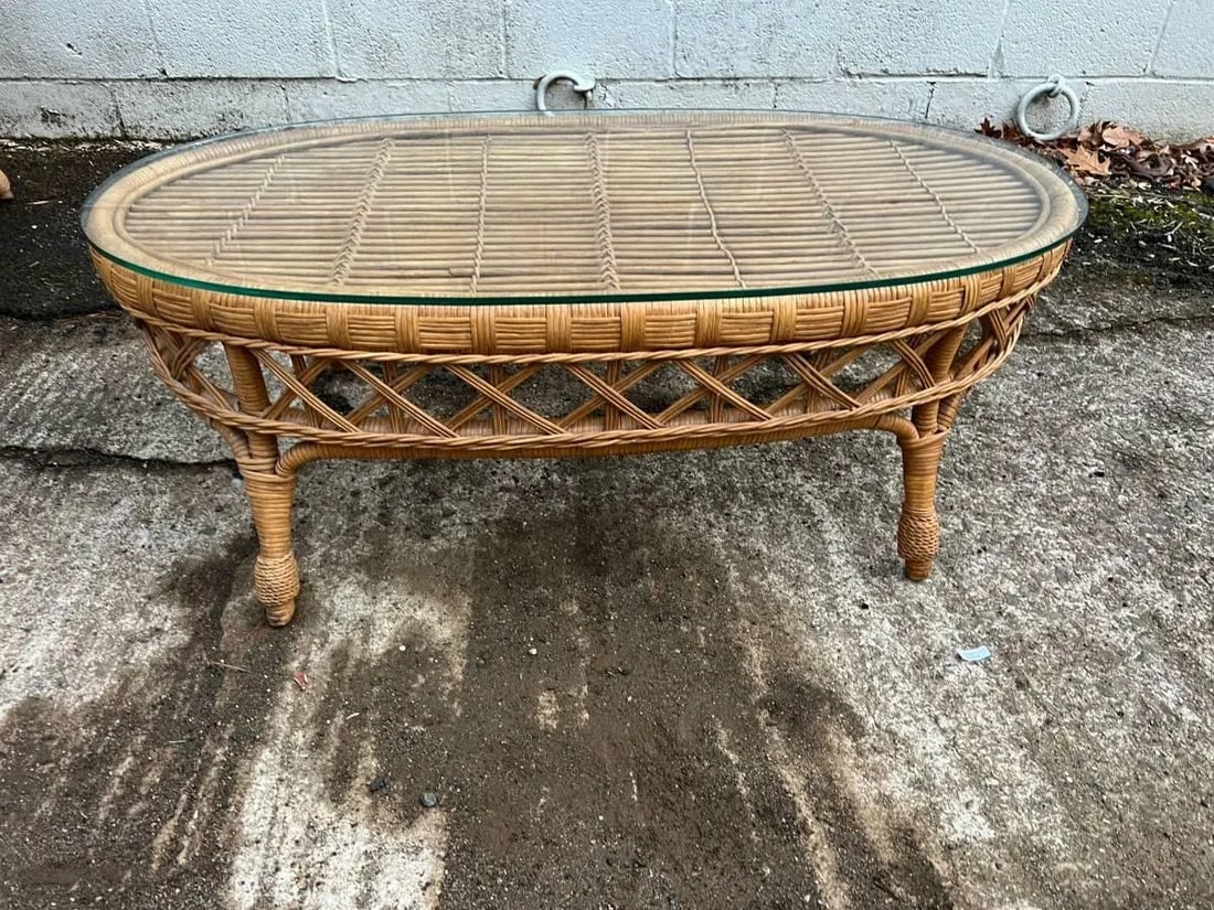 Late 20th Century Vintage Henry Link Furniture Wicker Sofa and Lounge Chair With Floral Cushions, Sm - 11
