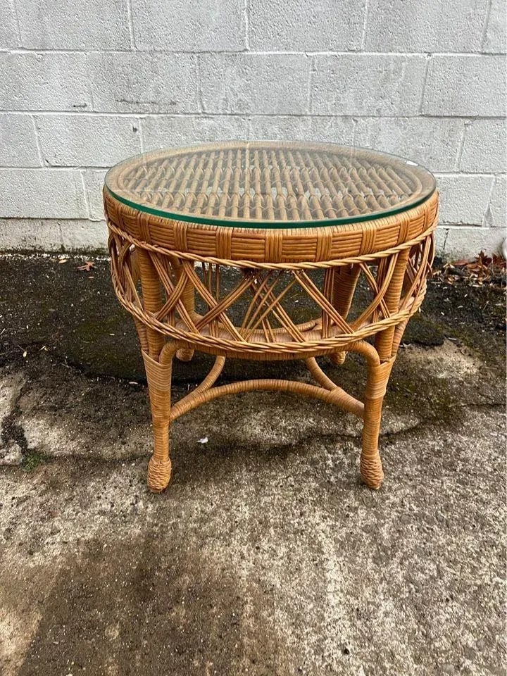 Late 20th Century Vintage Henry Link Furniture Wicker Sofa and Lounge Chair With Floral Cushions, Sm - 12