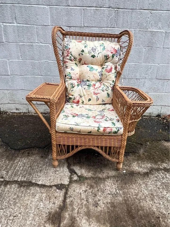 Late 20th Century Vintage Henry Link Furniture Wicker Sofa and Lounge Chair With Floral Cushions, Sm - 6