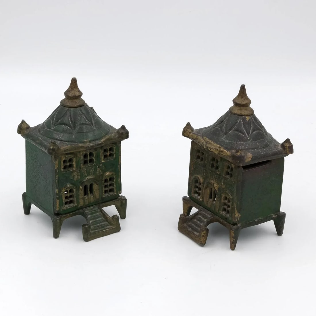 Vintage English Victorian Cast Iron Architectural Still Banks C. 1880 - a Pair - 2