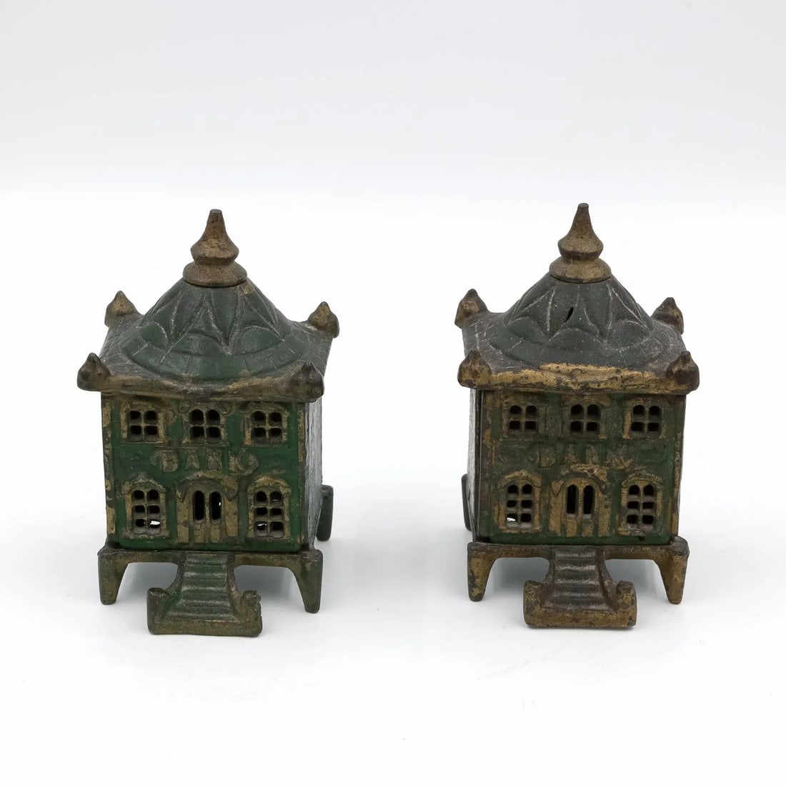 Vintage English Victorian Cast Iron Architectural Still Banks C. 1880 - a Pair - 3