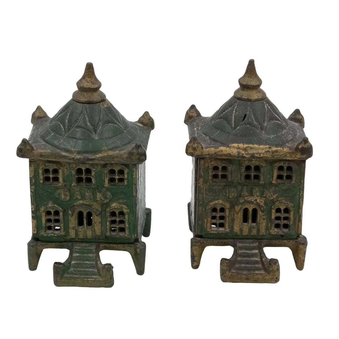 Vintage English Victorian Cast Iron Architectural Still Banks C. 1880 - a Pair - 5
