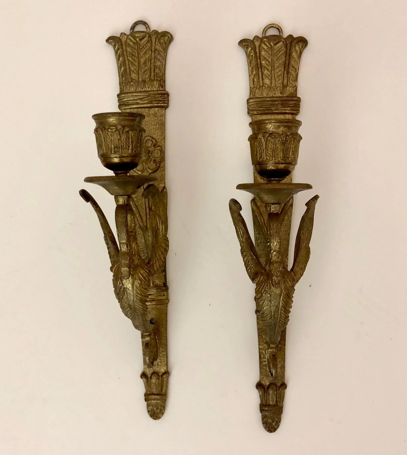 Gilt (Gold) Empire Style Bronze Wall Appliques (Sconces) - a Pair - 10