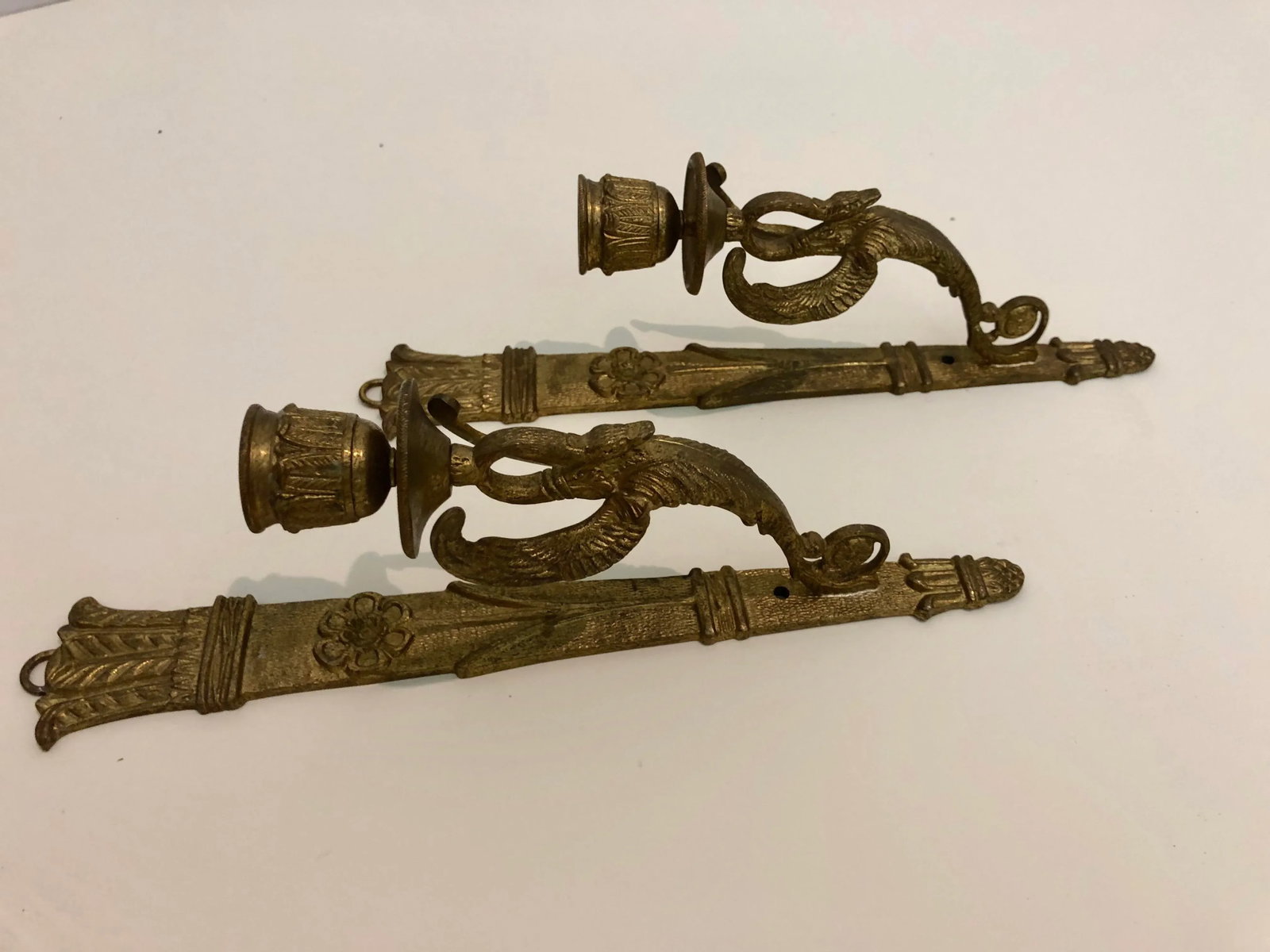 Gilt (Gold) Empire Style Bronze Wall Appliques (Sconces) - a Pair - 3