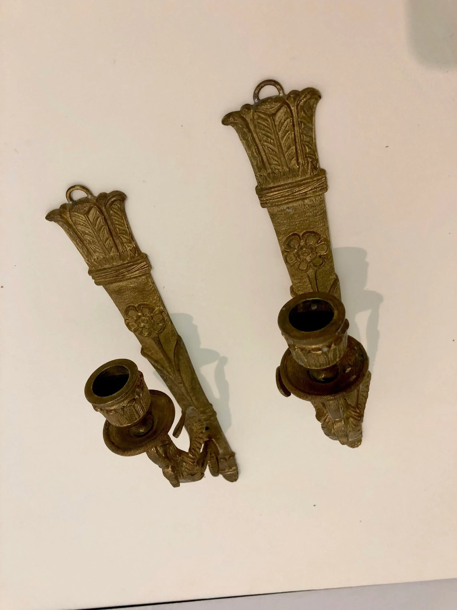Gilt (Gold) Empire Style Bronze Wall Appliques (Sconces) - a Pair - 6