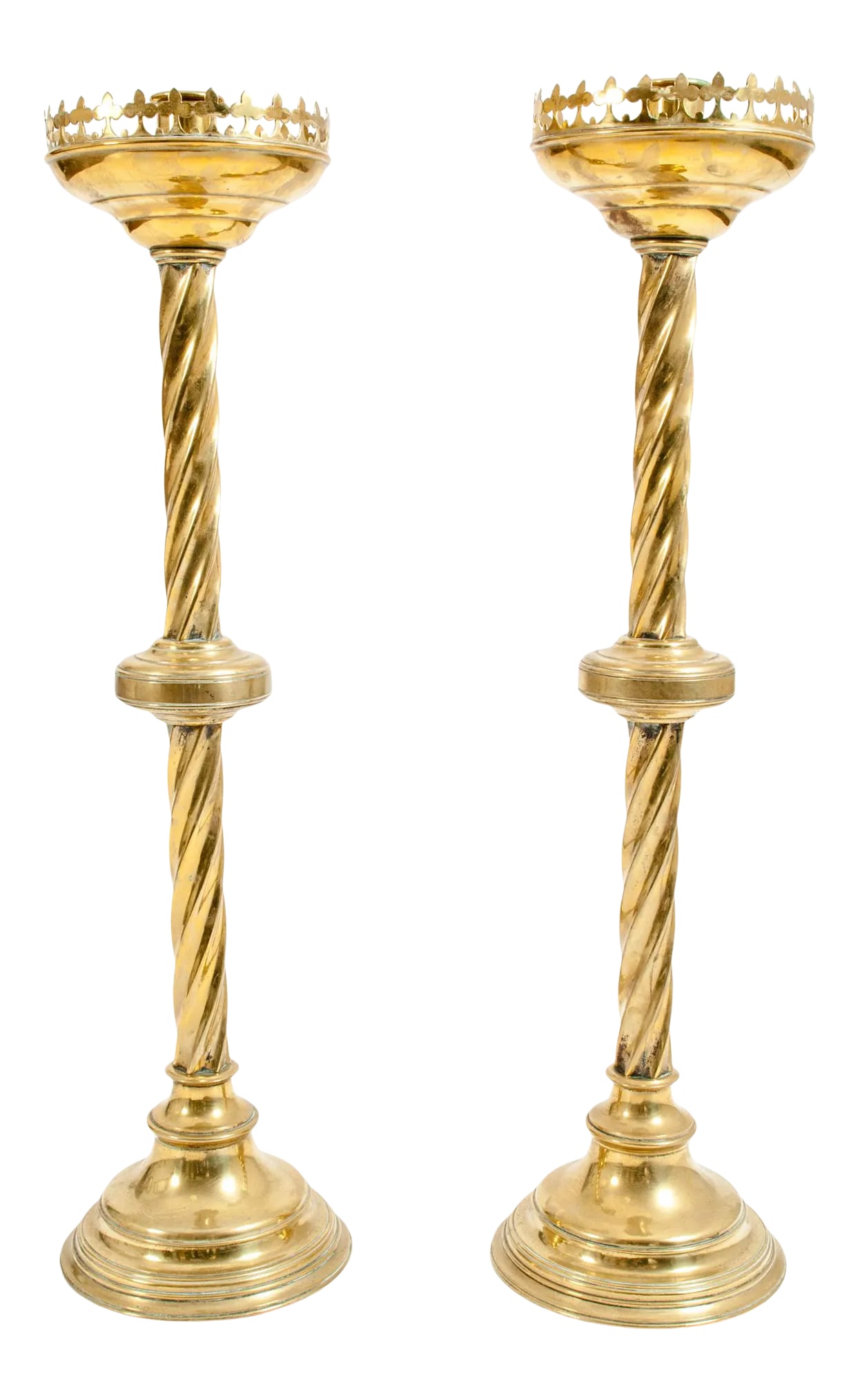 Tall Decorative 19th Century Gothic Style Brass Candlesticks - a Pair (1 of 3)