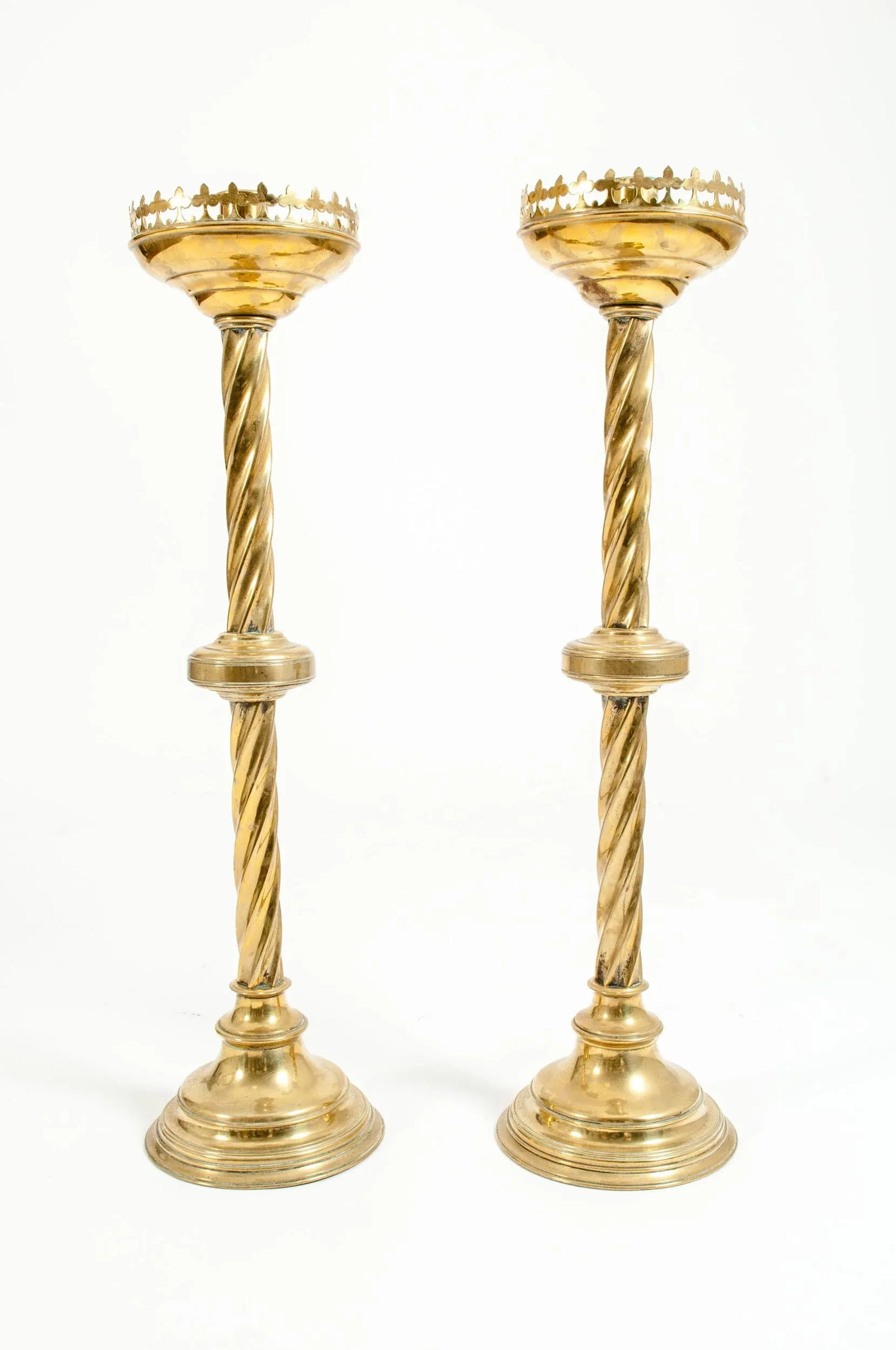 Tall Decorative 19th Century Gothic Style Brass Candlesticks - a Pair - 2