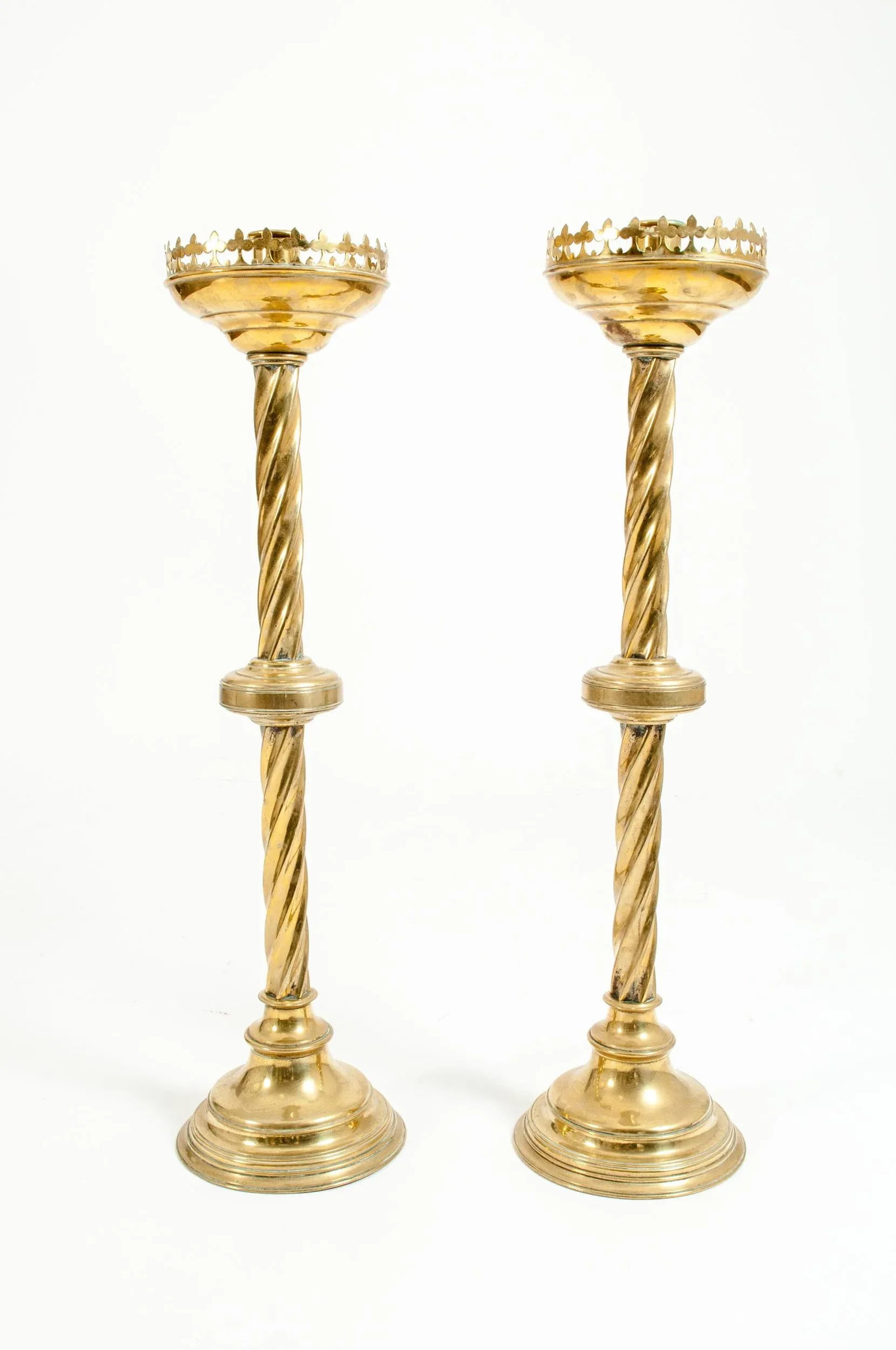Tall Decorative 19th Century Gothic Style Brass Candlesticks - a Pair - 3