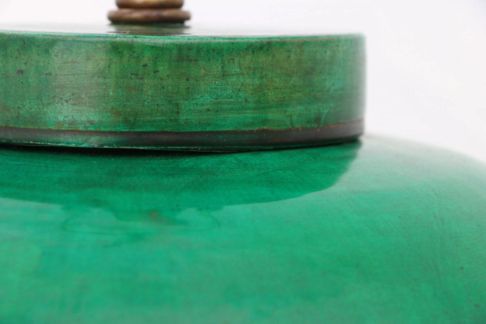 Green Monochrome Crackle Glazed Ginger Jar Mounted as a Table Lamp - 11