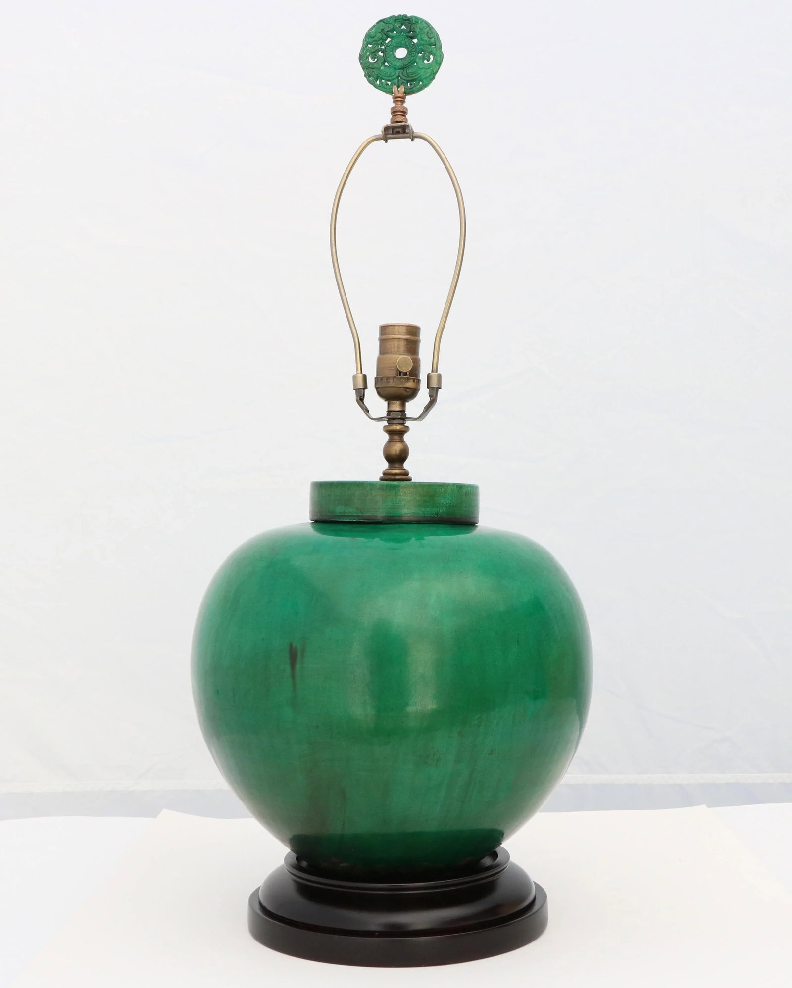 Green Monochrome Crackle Glazed Ginger Jar Mounted as a Table Lamp - 2