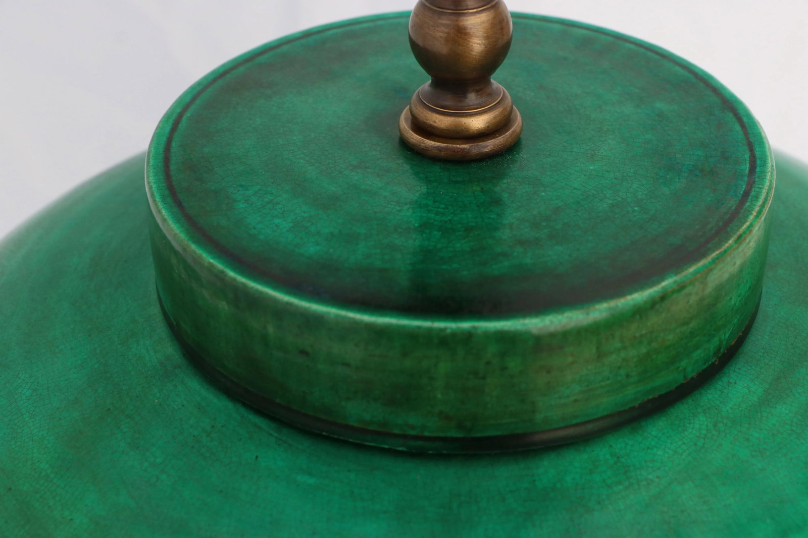 Green Monochrome Crackle Glazed Ginger Jar Mounted as a Table Lamp - 4