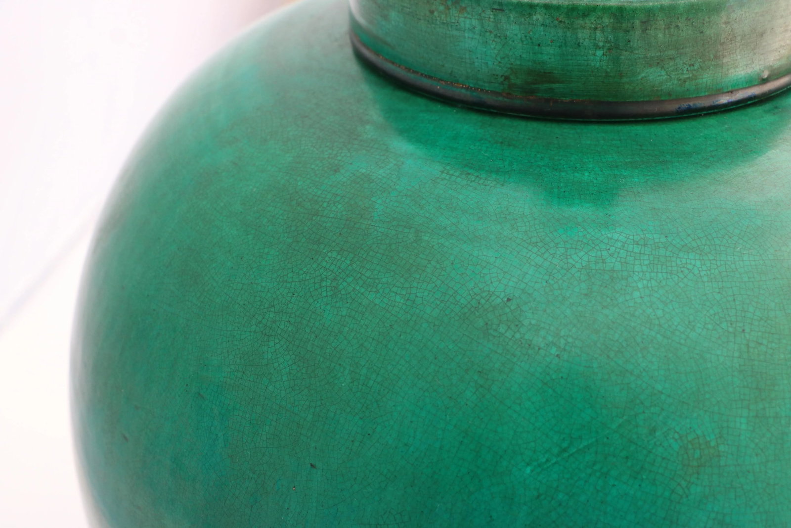 Green Monochrome Crackle Glazed Ginger Jar Mounted as a Table Lamp - 5