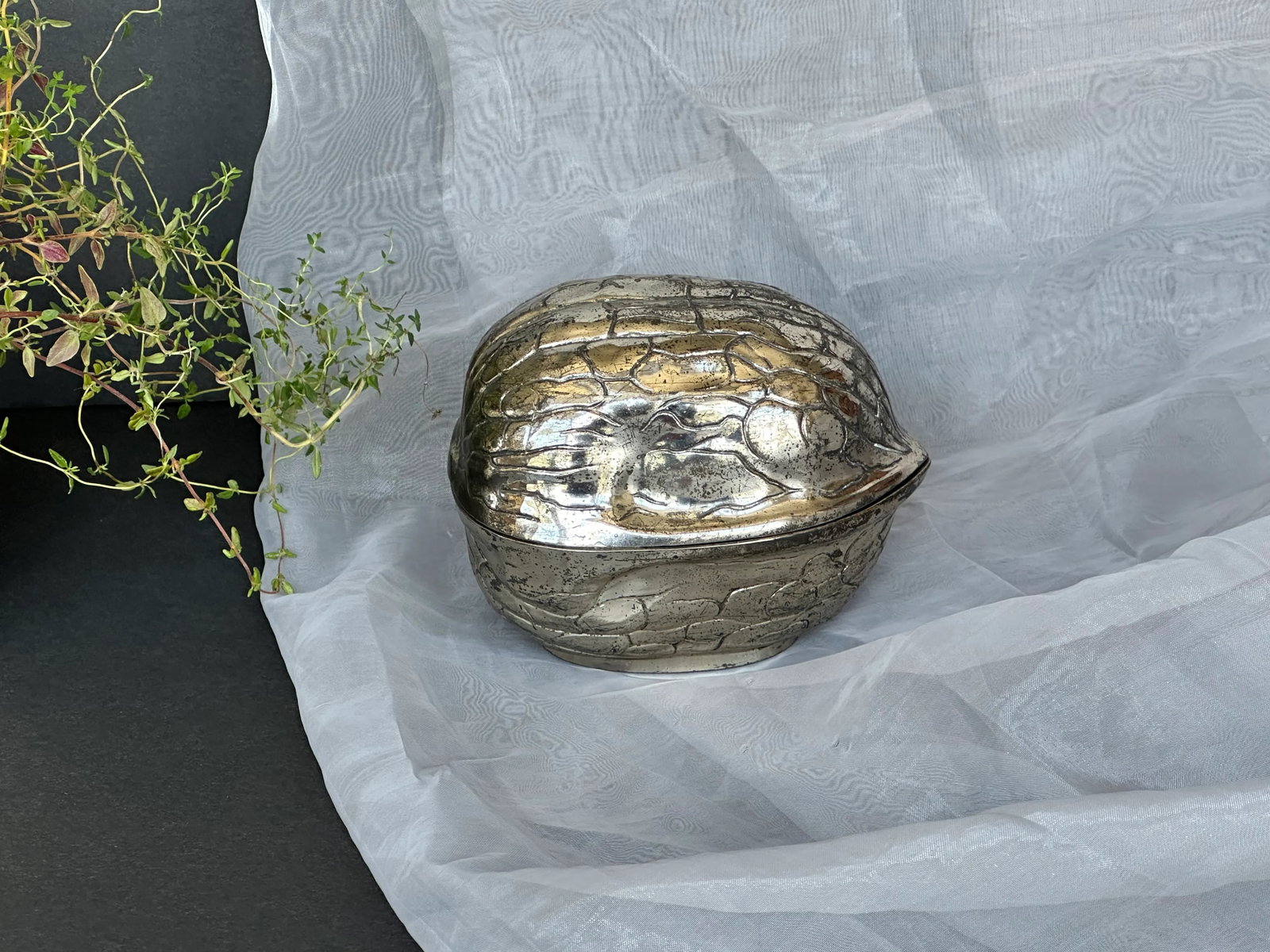 Silver Walnut Shape Trinket Box - 2