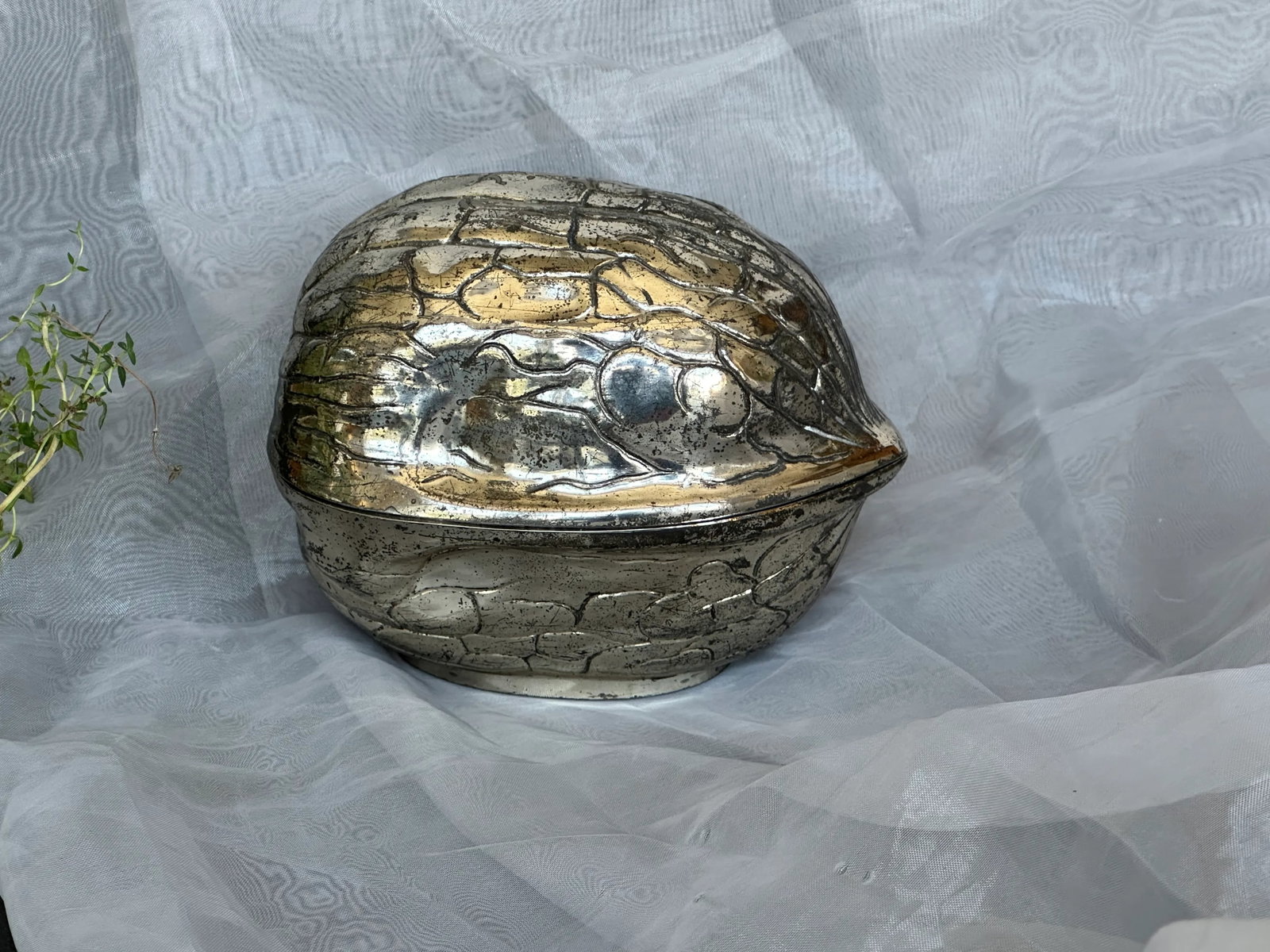 Silver Walnut Shape Trinket Box - 6