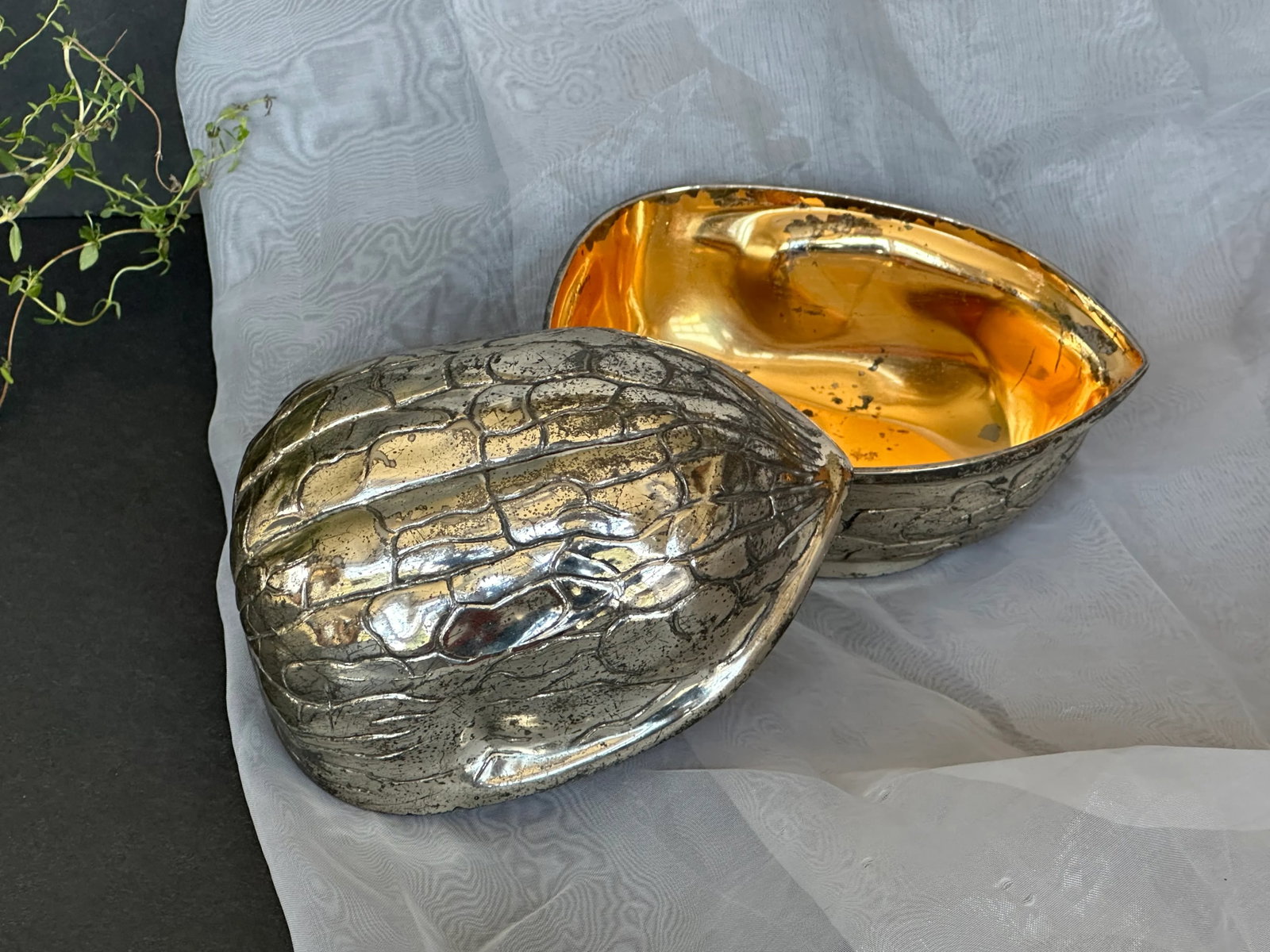 Silver Walnut Shape Trinket Box - 7