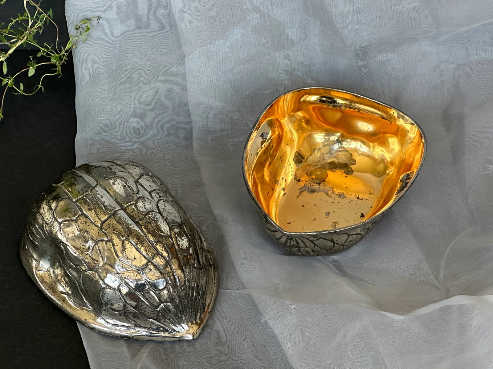 Silver Walnut Shape Trinket Box - 8