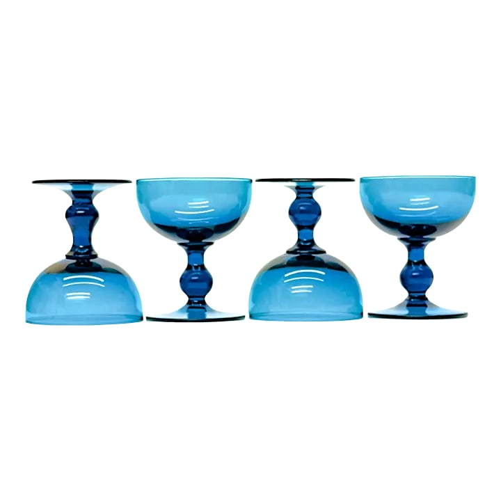 Translucent Turquoise Wine Glasses in the Manner of Carlo Moretti - Set of 4 (1 of 3)