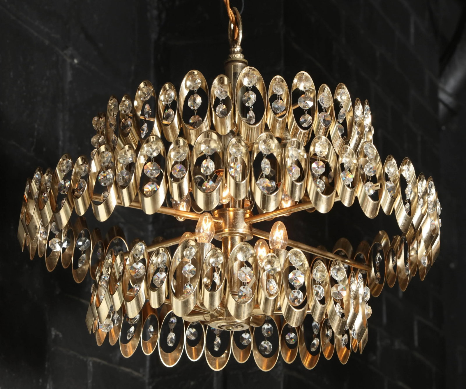 1970s Vintage Gaetano Sciolari Three Tier Brass Pendant - 2
