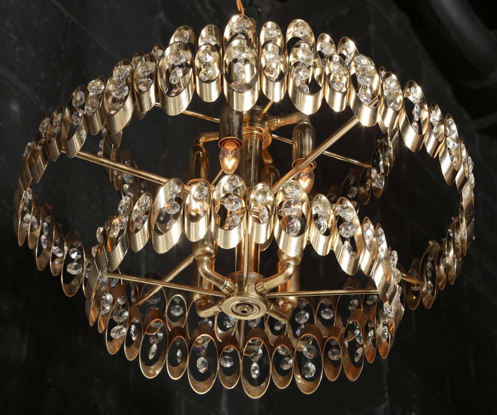 1970s Vintage Gaetano Sciolari Three Tier Brass Pendant - 3