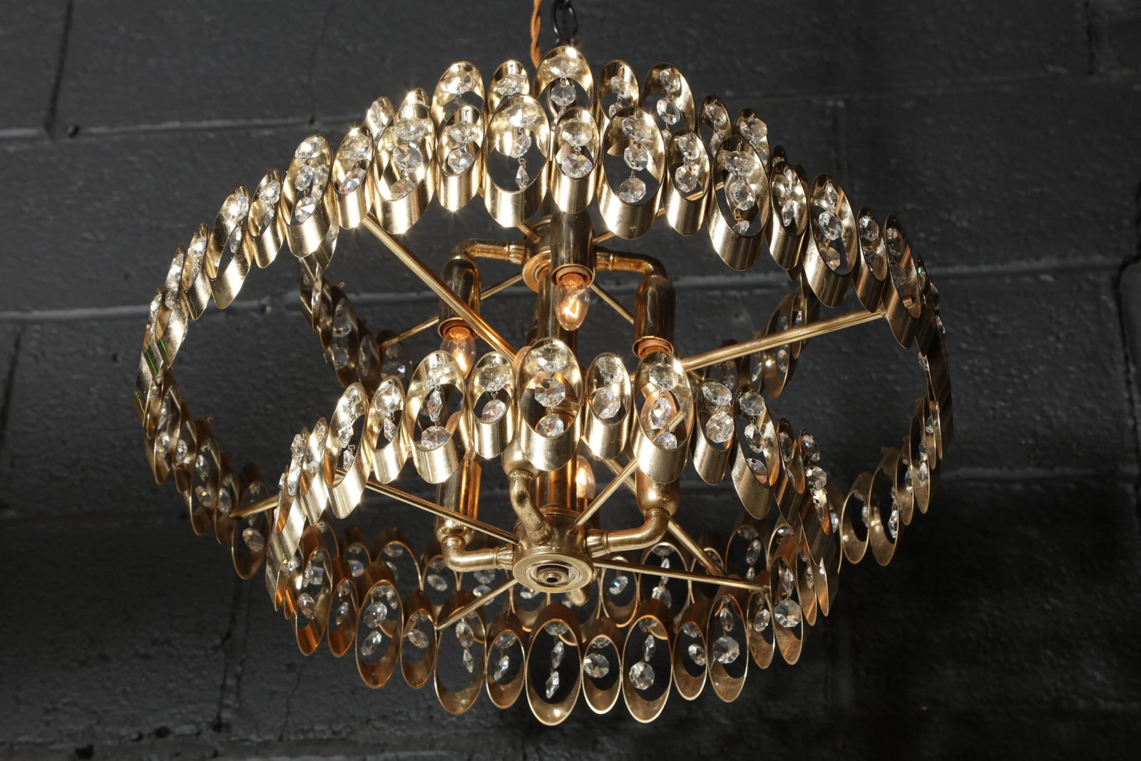 1970s Vintage Gaetano Sciolari Three Tier Brass Pendant - 5
