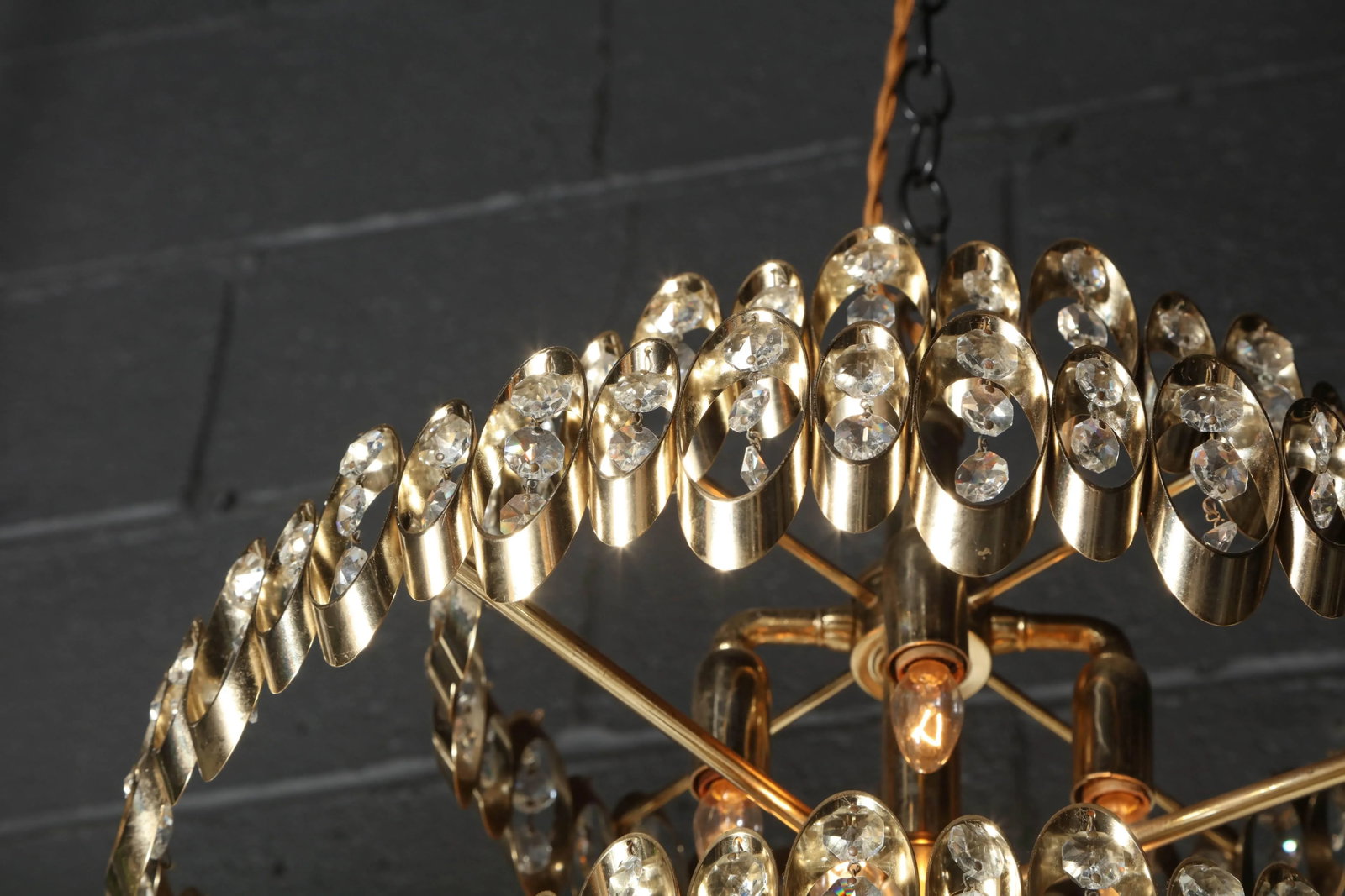 1970s Vintage Gaetano Sciolari Three Tier Brass Pendant - 6