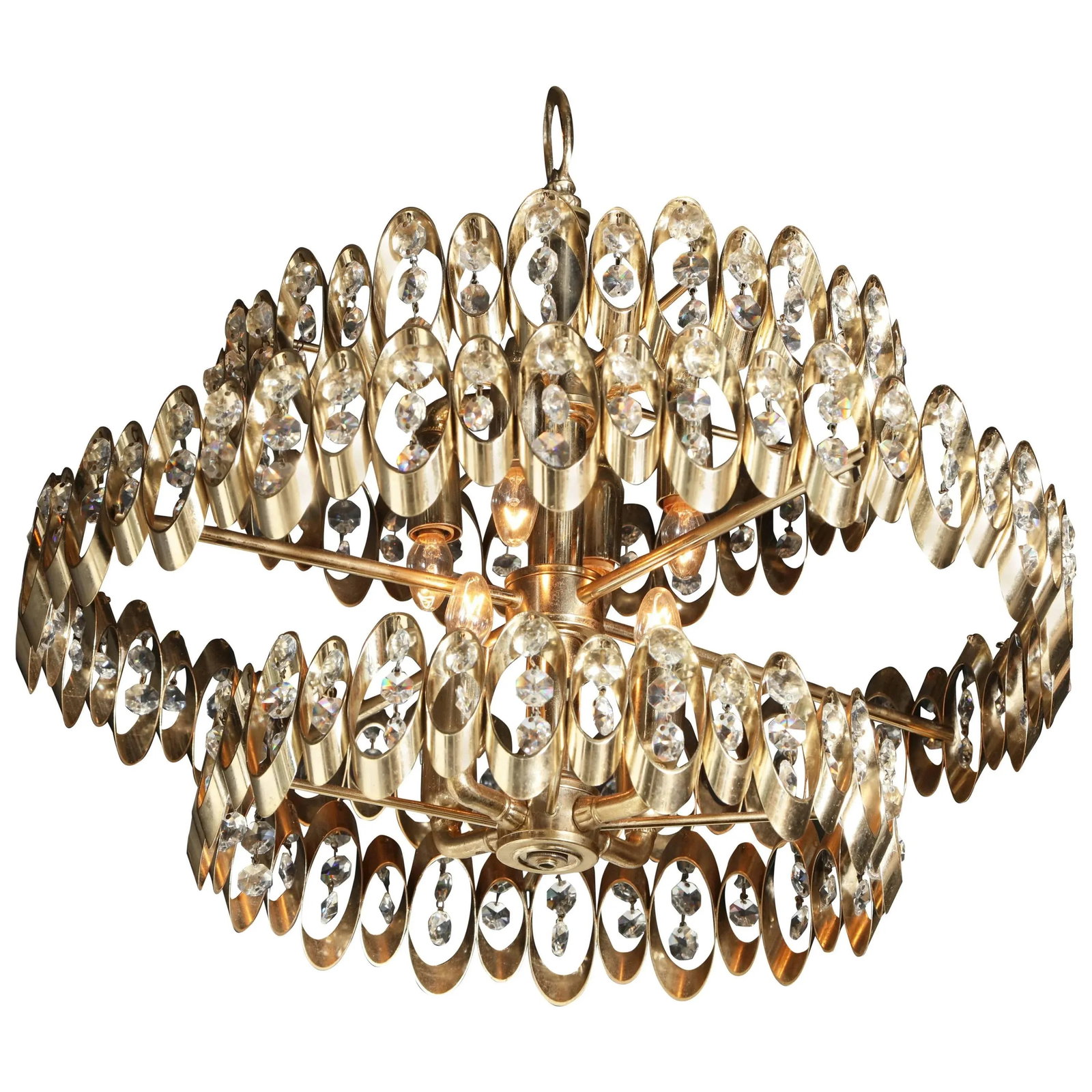1970s Vintage Gaetano Sciolari Three Tier Brass Pendant - 8
